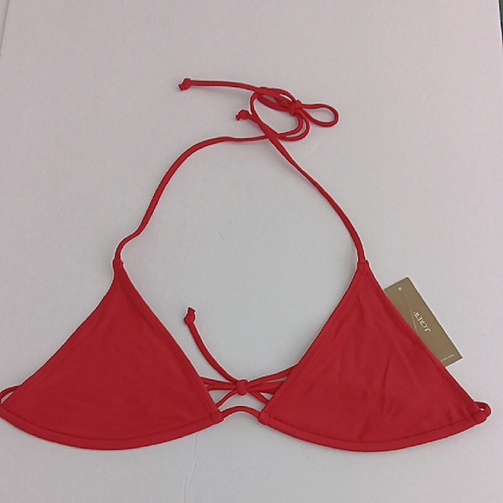 J Crew Red Triangle Bikini Top Women's String Back &‎ Neck Ties CA792 NEW